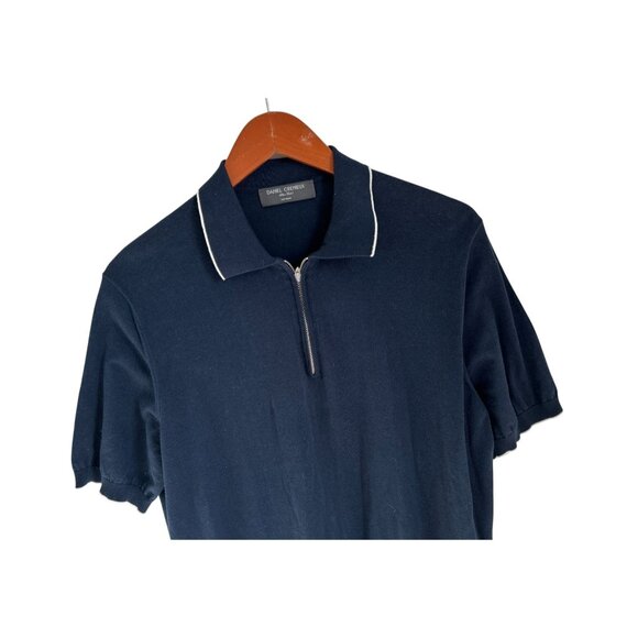 Daniel Cremieux Navy Short-Sleeve Cottonl Zip Polo Shirt With White Piping Made - Picture 4 of 9